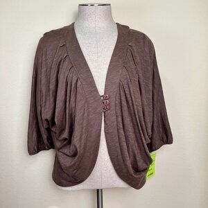 TRINITY Brown Draped Open Knit Cardigan With Button Accents Large